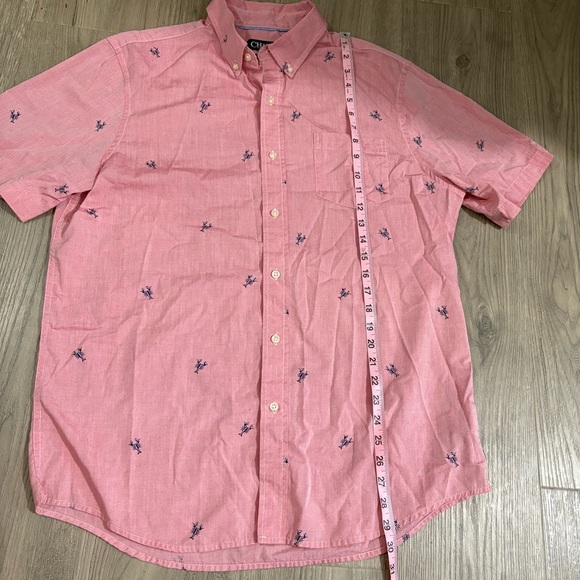 Chaps Mens L Red Pink Lobster Print Short Sleeve Button Down Shirt Front Pocket - Picture 7 of 8